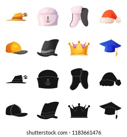 Vector design of headgear and cap logo. Collection of headgear and accessory stock symbol for web.