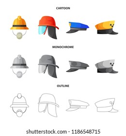 Vector design of headgear and cap logo. Collection of headgear and accessory vector icon for stock.