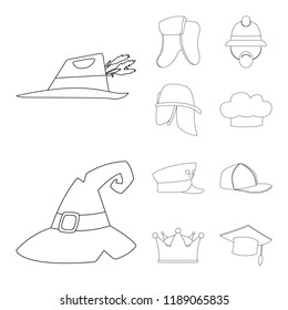 Vector design of headgear and cap logo. Set of headgear and accessory stock vector illustration.
