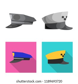Vector design of headgear and cap logo. Set of headgear and accessory stock vector illustration.