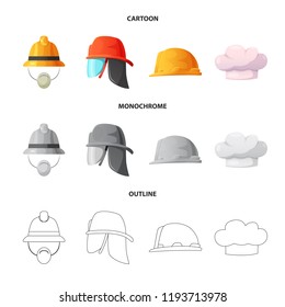 Vector design of headgear and cap logo. Collection of headgear and accessory vector icon for stock.