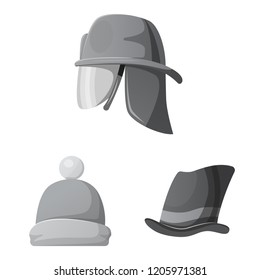 Vector design of headgear and cap logo. Collection of headgear and accessory stock symbol for web.