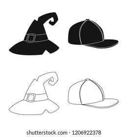 Vector design of headgear and cap logo. Set of headgear and headwear stock symbol for web.
