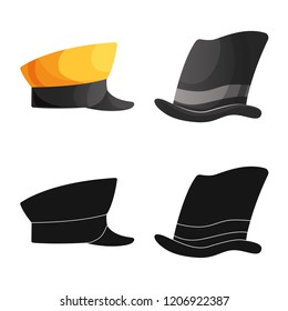 Vector design of headgear and cap logo. Collection of headgear and headwear stock vector illustration.