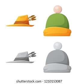 Vector design of headgear and cap logo. Set of headgear and headwear stock symbol for web.