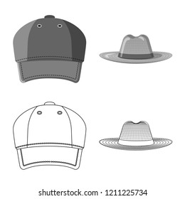 Vector design of headgear and cap logo. Collection of headgear and accessory vector icon for stock.