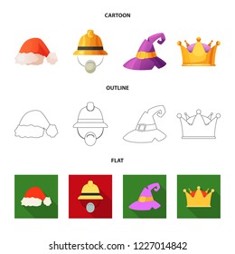 Vector design of headgear and cap logo. Collection of headgear and headwear stock symbol for web.