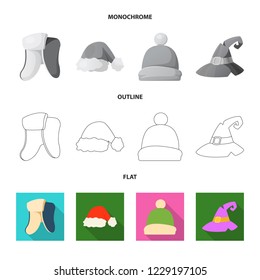 Vector design of headgear and cap logo. Set of headgear and headwear stock vector illustration.