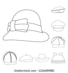 Vector design of headgear and cap logo. Collection of headgear and accessory stock symbol for web.