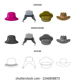 Vector design of headgear and cap logo. Set of headgear and accessory stock symbol for web.