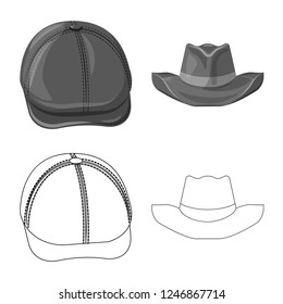 Vector design of headgear and cap logo. Collection of headgear and accessory vector icon for stock.