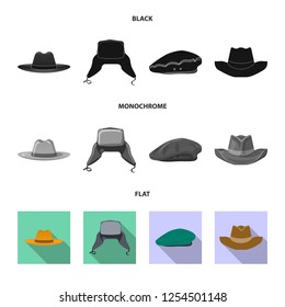 Vector design of headgear and cap logo. Collection of headgear and accessory stock vector illustration.