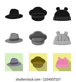 Vector design of headgear and cap logo. Collection of headgear and accessory stock symbol for web.