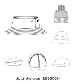 Vector design of headgear and cap logo. Set of headgear and accessory vector icon for stock.