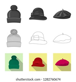 Vector design of headgear and cap logo. Collection of headgear and accessory vector icon for stock.