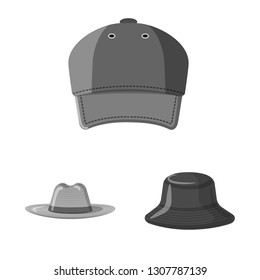 Vector design of headgear and cap logo. Collection of headgear and accessory stock symbol for web.