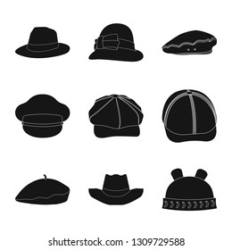 Vector design of headgear and cap logo. Set of headgear and accessory vector icon for stock.