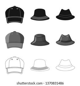 Vector design of headgear and cap logo. Set of headgear and accessory stock vector illustration.