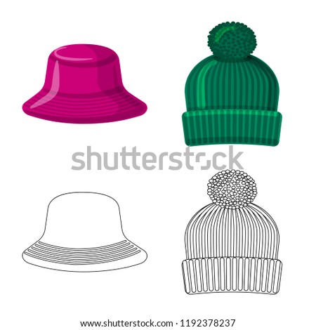 Vector design of headgear and cap logo. Set of headgear and accessory stock vector illustration.