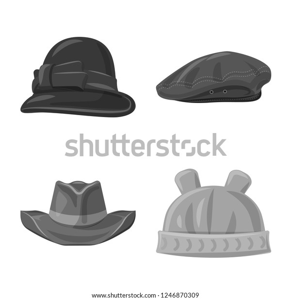 Vector design of headgear and\
cap logo. Set of headgear and accessory stock vector\
illustration.