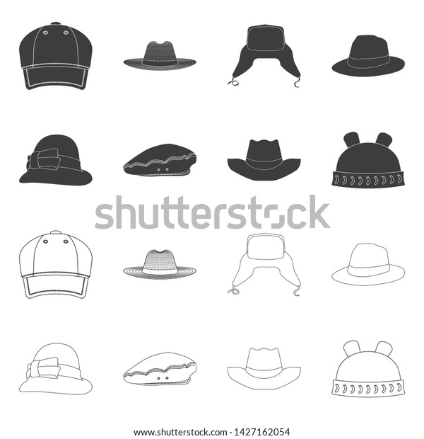 Vector design of headgear and cap\
logo. Set of headgear and accessory stock symbol for\
web.