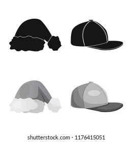 Vector design of headgear and cap sign. Collection of headgear and accessory stock vector illustration.