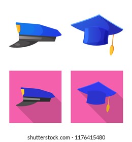 Vector design of headgear and cap sign. Collection of headgear and accessory vector icon for stock.