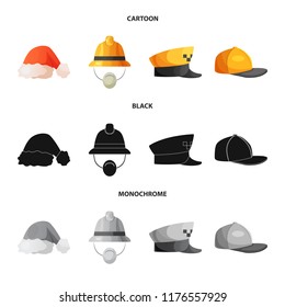 Vector design of headgear and cap sign. Set of headgear and accessory vector icon for stock.