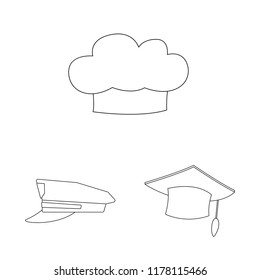 Vector design of headgear and cap sign. Collection of headgear and accessory vector icon for stock.