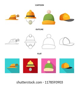 Vector design of headgear and cap sign. Set of headgear and accessory stock symbol for web.