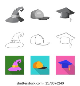 Vector design of headgear and cap sign. Set of headgear and accessory stock symbol for web.