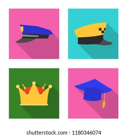 Vector design of headgear and cap sign. Collection of headgear and accessory vector icon for stock.