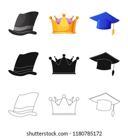 Vector design of headgear and cap sign. Set of headgear and accessory stock symbol for web.