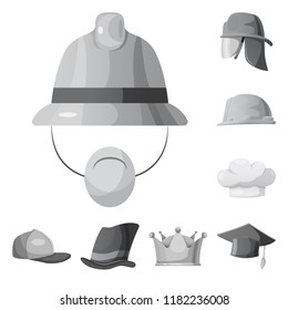 Vector design of headgear and cap sign. Collection of headgear and accessory stock vector illustration.