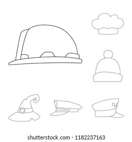 Vector design of headgear and cap sign. Set of headgear and accessory stock vector illustration.