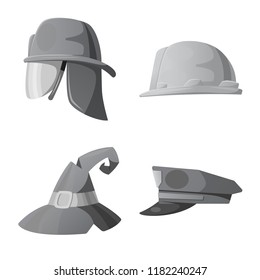 Vector design of headgear and cap sign. Collection of headgear and accessory stock symbol for web.