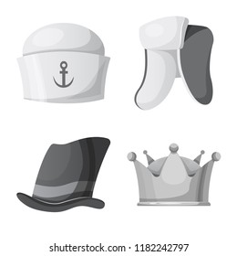Vector design of headgear and cap sign. Set of headgear and accessory vector icon for stock.