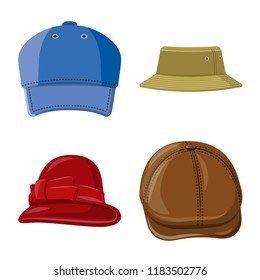 Vector design of headgear and cap sign. Collection of headgear and accessory vector icon for stock.