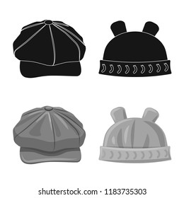 Vector design of headgear and cap sign. Collection of headgear and accessory stock symbol for web.