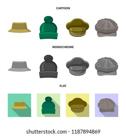 Vector design of headgear and cap sign. Set of headgear and accessory stock vector illustration.