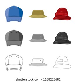 Vector design of headgear and cap sign. Collection of headgear and accessory stock symbol for web.
