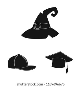 Vector design of headgear and cap sign. Set of headgear and accessory vector icon for stock.