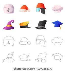 Vector design of headgear and cap sign. Set of headgear and accessory stock vector illustration.