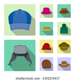 Vector design of headgear and cap sign. Collection of headgear and accessory stock vector illustration.