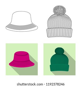 Vector design of headgear and cap sign. Set of headgear and accessory stock vector illustration.