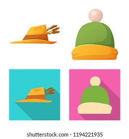 Vector design of headgear and cap sign. Set of headgear and accessory stock vector illustration.