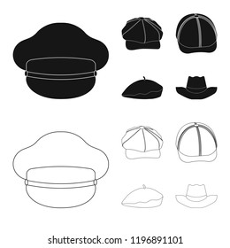 Vector design of headgear and cap sign. Collection of headgear and accessory vector icon for stock.