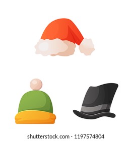 Vector design of headgear and cap sign. Collection of headgear and accessory stock vector illustration.