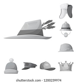 Vector design of headgear and cap sign. Collection of headgear and accessory stock vector illustration.