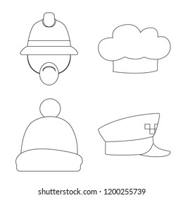 Vector design of headgear and cap sign. Collection of headgear and accessory stock vector illustration.